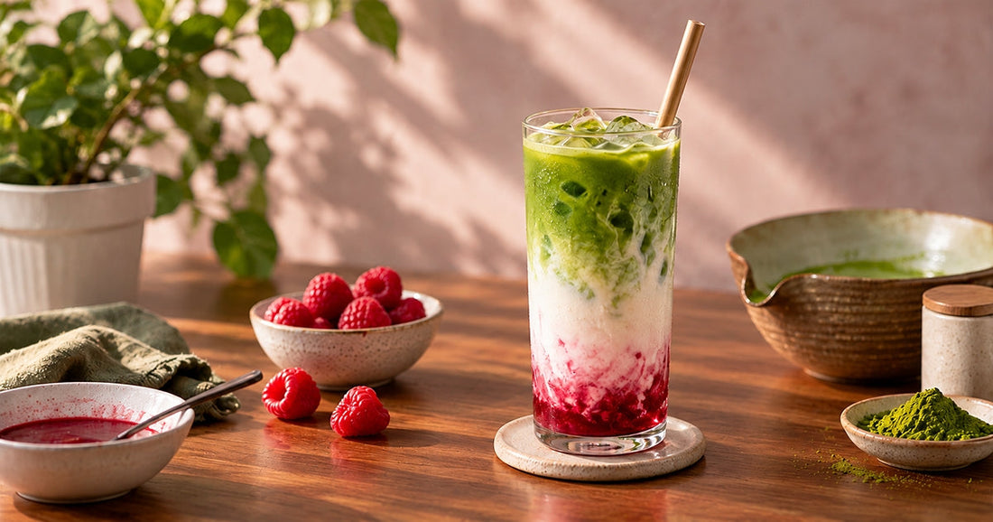 Iced Raspberry Matcha Latte With Coconut Milk