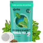 A box of 100% Pure Peppermint Herbal Tea, 60 Bags, surrounded by mint leaves and seeds—ideal for a wellness-focused, caffeine-free peppermint tea experience.