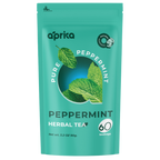 Teal pouch of 100% Pure Peppermint Herbal Tea, 60 Bags, with mint leaves—perfect for a wellness-focused, caffeine-free peppermint tea experience.