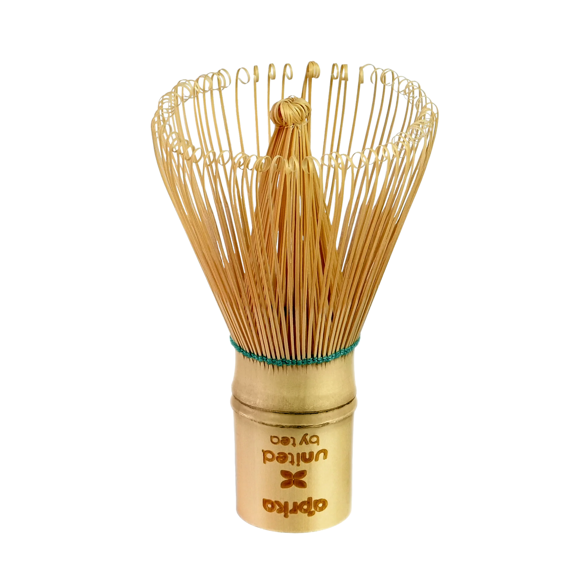 The eco-friendly Bamboo Matcha Whisk (100 Prongs) with a carved handle is perfect for traditional Japanese tea ceremonies, set against a pristine white background.