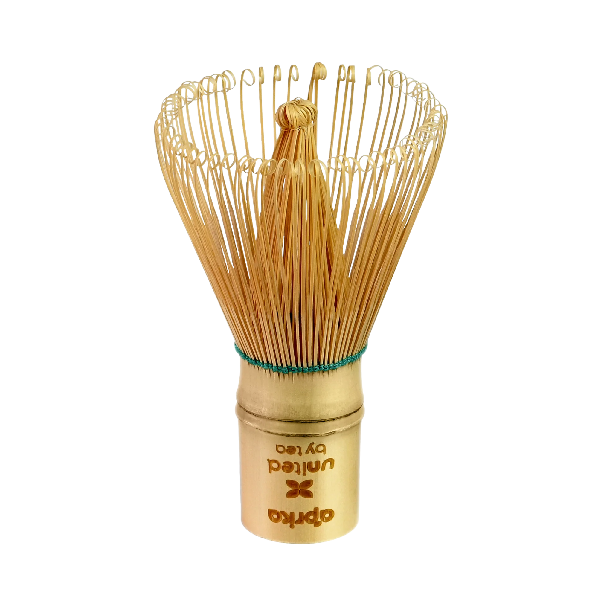 The eco-friendly Bamboo Matcha Whisk (100 Prongs) with a carved handle is perfect for traditional Japanese tea ceremonies, set against a pristine white background.