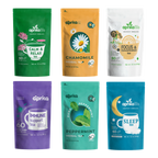 The Herbal Tea Sample, 6 Bags offers herbalist-crafted blends in six colorful packages, labeled for benefits like calm, focus, immune support, and sleep. Includes a sample tea bag of each blend to try.