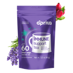 Purple package of Immune System Support Herbal Tea with lavender and rose hips, offering natural immune support; includes 60 bags.