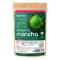 A package of Organic Japanese Ceremonial Grade Matcha Green Tea Powder featuring vibrant green powder visible through a transparent window.
