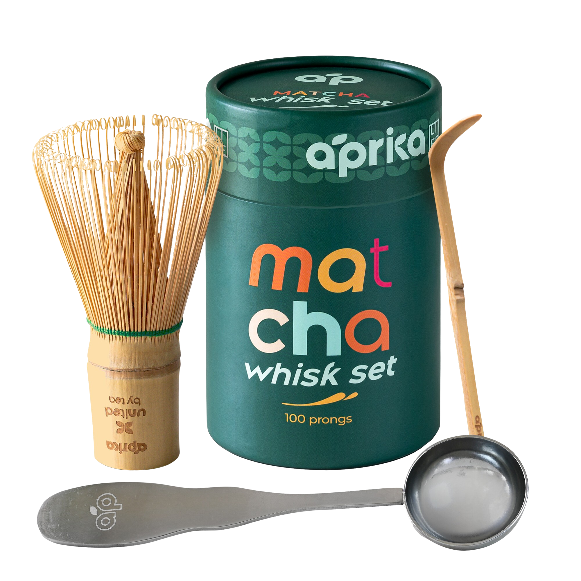 Dive into the ultimate matcha experience with the meticulously crafted Matcha Bamboo Whisk Set, featuring a premium bamboo whisk, elegant green container, scoop, and precise measuring spoon.
