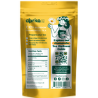 Golden pouch of 100% Pure Chamomile Herbal Tea, 60 Bags, offers calming properties. The back features instructions, nutrition facts, and a QR code to explore its soothing health benefits.