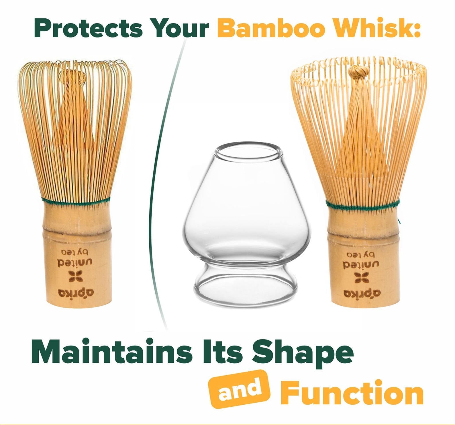 Clear Glass Matcha Whisk Holder and Bamboo Whisk Set: Protects your bamboo whisk and maintains its shape—perfect addition to any Matcha Tea Set.