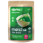 A package of Japanese Matcha Green Tea Bags, featuring a tea bowl and green tea bag image, perfect for enjoying authentic matcha flavor.
