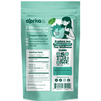 The 100% Pure Peppermint Herbal Tea, 60 Bags, packaging emphasizes its caffeine-free nature and includes brewing instructions and a wellness guide QR code, highlighting the health benefits of this refreshing brew.